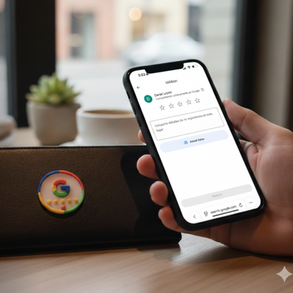 Hand holding a smartphone with an app open, next to a black wallet on a table.
